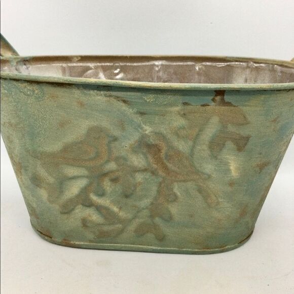 Shabby Chic Birds Tin Planter Storage Organizer NWT - Picture 3 of 10